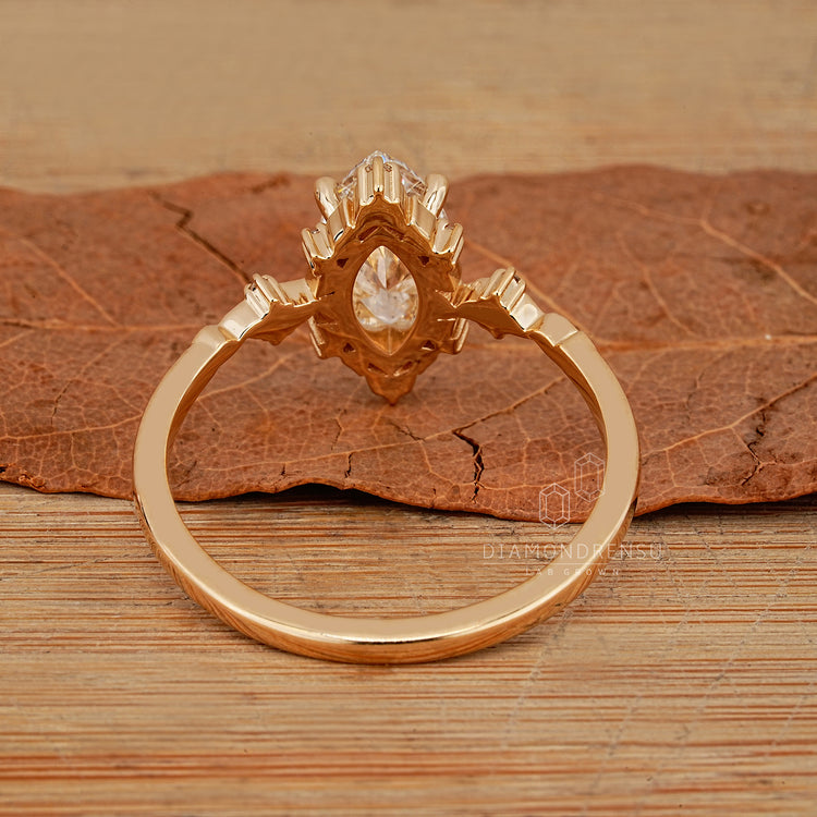 IGI certified marquise diamond ring prong setting.