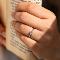 Radiant cut ring three stone baguette cathedral set.
