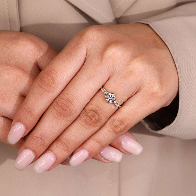 Round old European cut ring IGI certified five stone.
