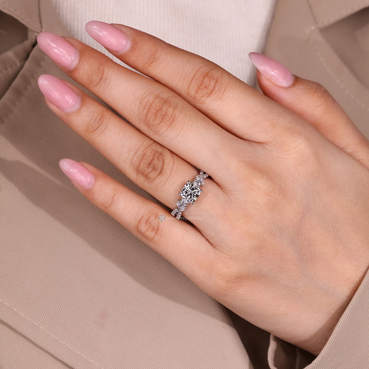 Cushion cut diamond ring IGI certified design.