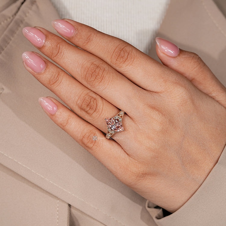 Marquise diamond ring with tulip basket setting.