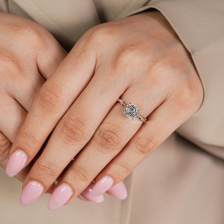 Portuguese cut diamond ring with hidden round diamonds.