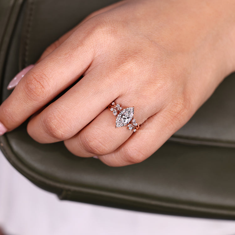 Nature inspired marquise diamond ring cluster set.