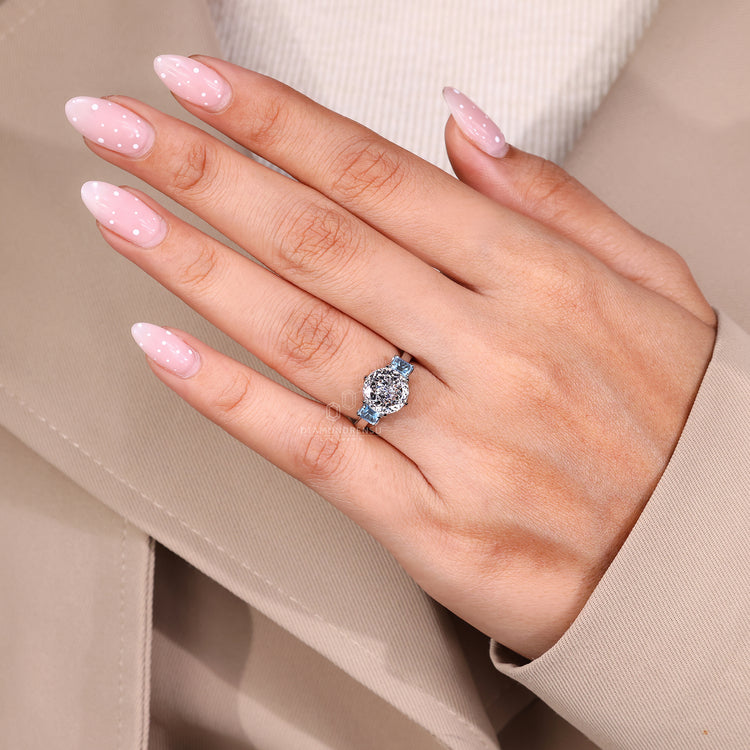 3 CT Portuguese diamond ring with tulip setting detail.
