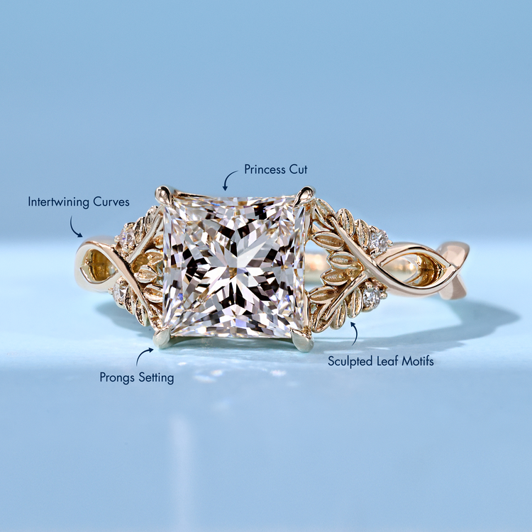 Princess cut diamond ring with twisted shank.