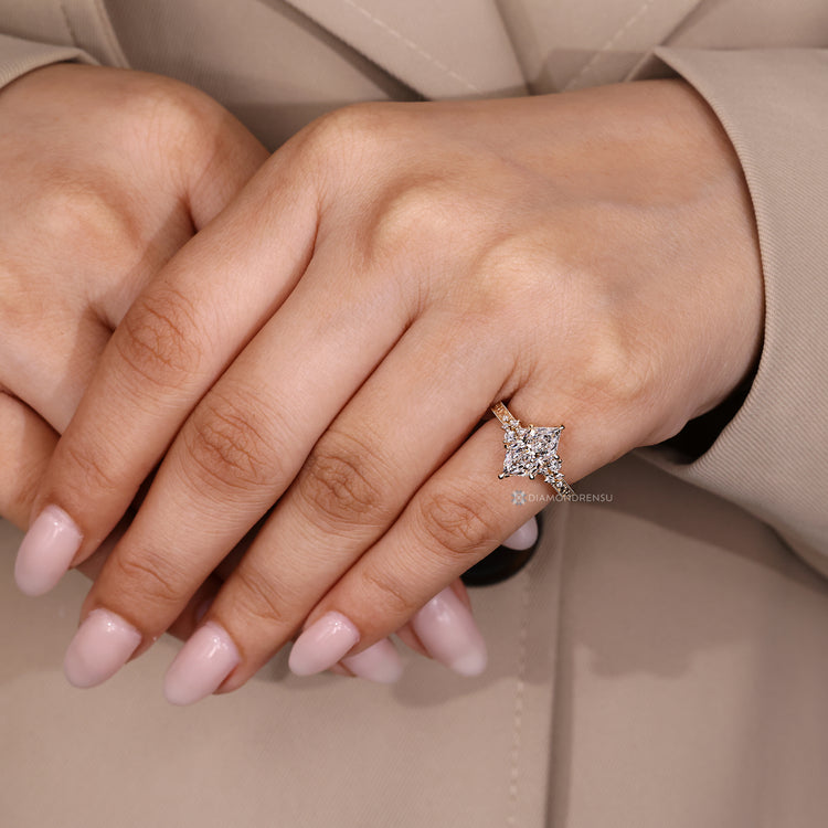 Handmade Dutch marquise diamond ring tulip setting.