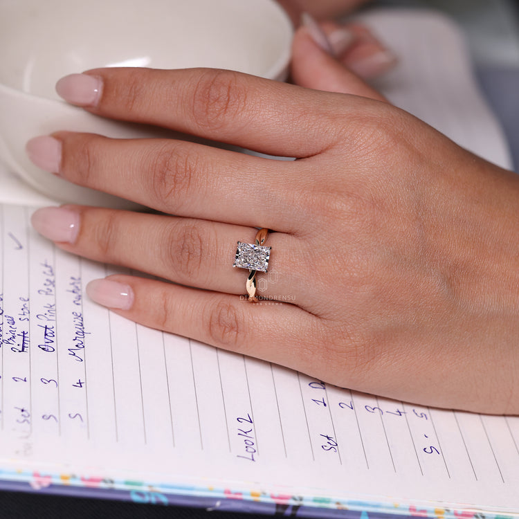 Lab grown radiant cut diamond solitaire ring design.
