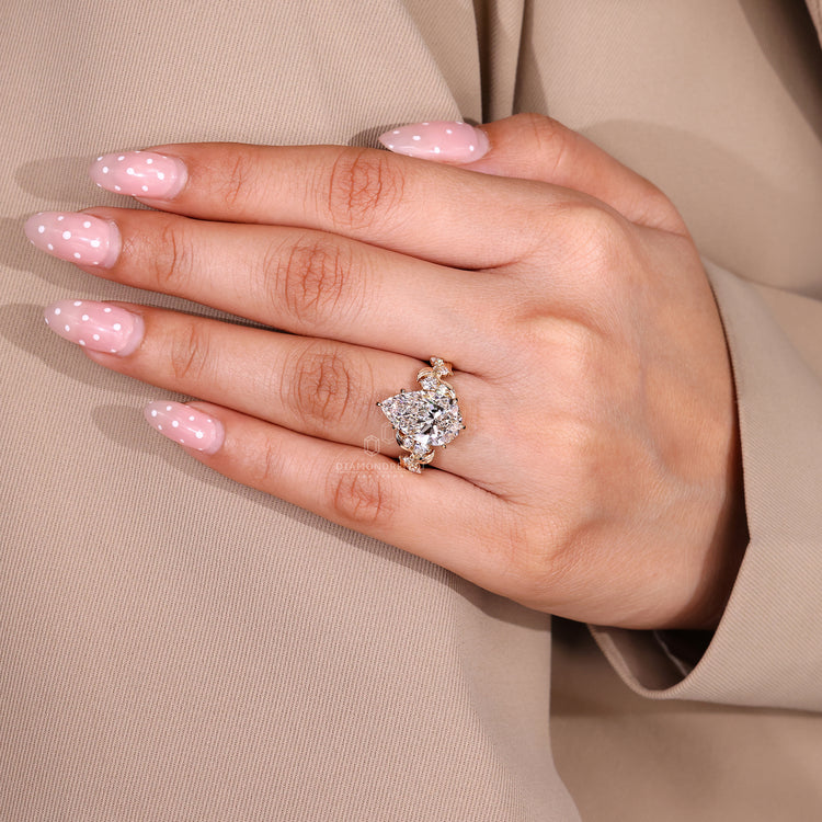 Handmade Pear Cut Diamond Engagement Ring cluster.
