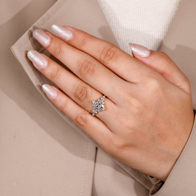 Marquise Cut Diamond Ring in handmade yellow gold.
