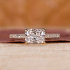 Radiant engagement ring with east to west setting.
