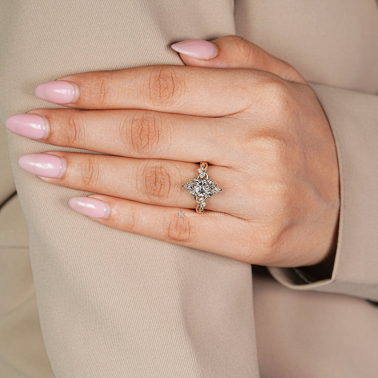 IGI certified lab grown marquise diamond ring.