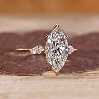 Hidden halo ring with marquise lab grown diamond.