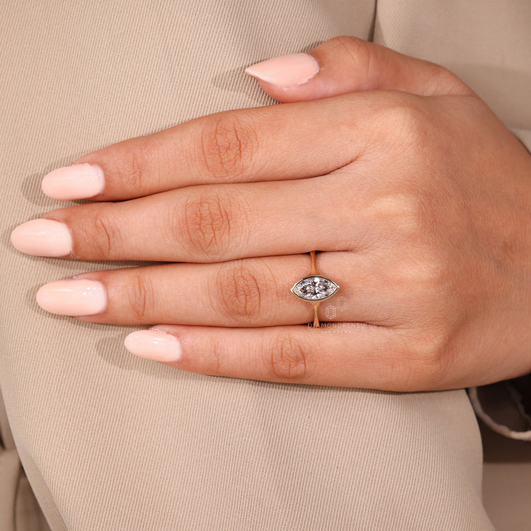 Marquise diamond ring IGI certified pinch shank setting.
