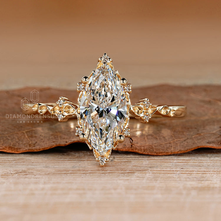 Marquise cut diamond ring nature inspired style.