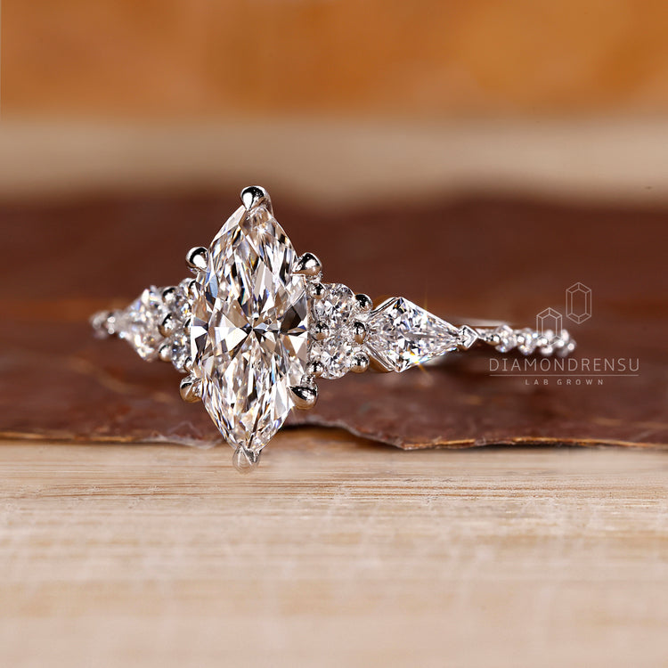 Lab grown marquise diamond ring muse setting style.
