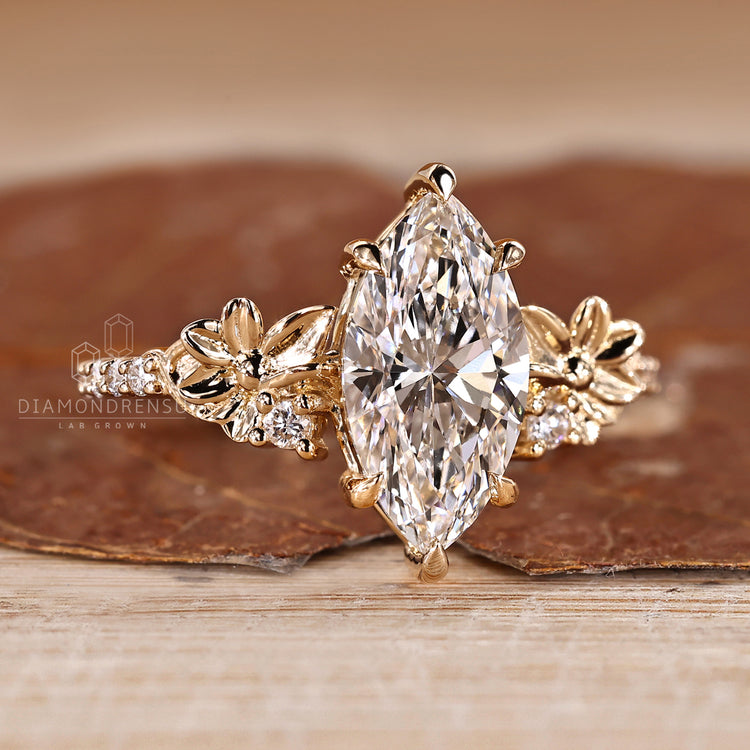 Marquise diamond ring handmade pave round diamond.