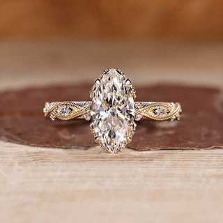 Marquise cut diamond ring vintage art deco milgrain.
