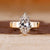 Solitaire diamond engagement ring with marquise old European cut.
