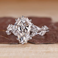 Lab grown coffin diamond ring nature style.