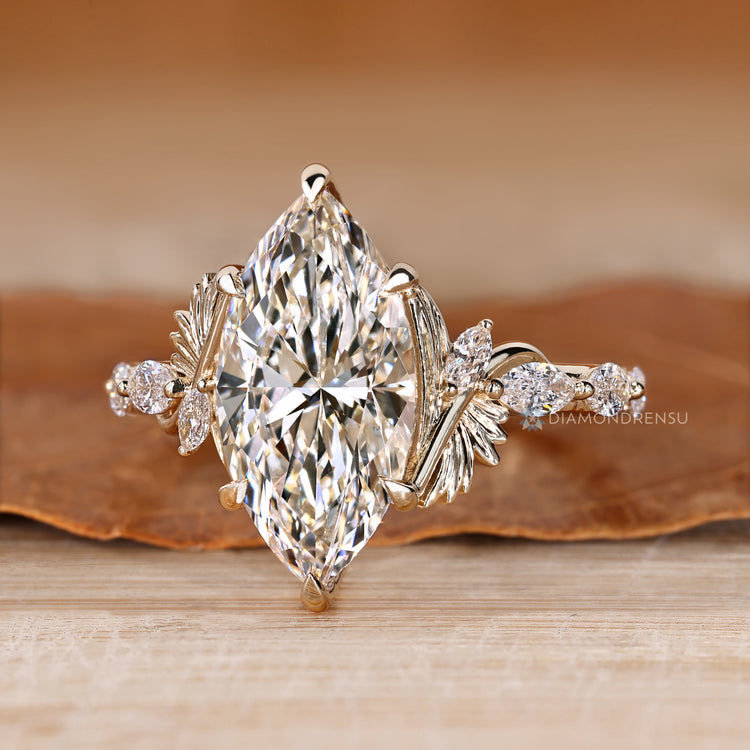 Lab grown marquise diamond ring leaf design