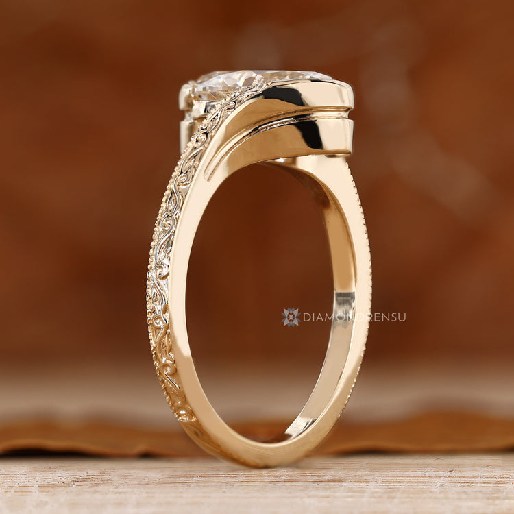 IGI certified lab grown oval cut diamond ring.