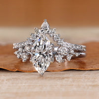 Marquise bridal set with V shaped diamond band.