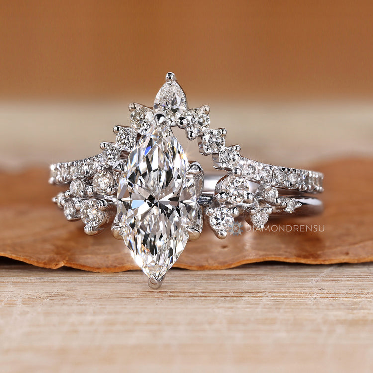 Marquise bridal set with V shaped diamond band.