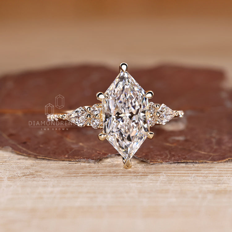 Dutch Marquise Cut Lab Grown Diamond Side Stone Style Ring  1 - 3 CT