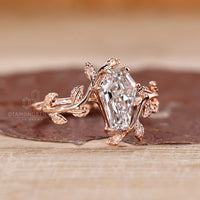 Nature inspired coffin diamond ring solitaire.