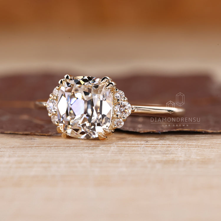 IGI certified Cushion Old European Cut diamond ring.
