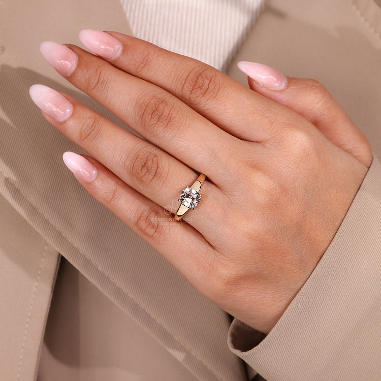 Cushion Old European Cut Ring refined four claw prong style.

