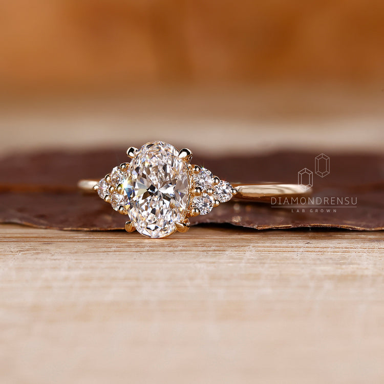 Lab grown oval diamond ring seven stone muse style.
