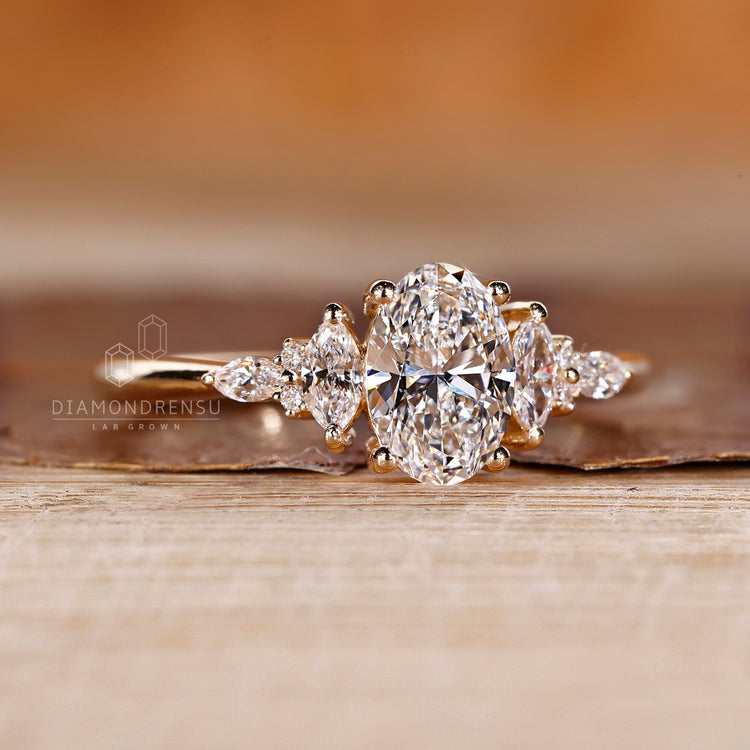 Lab grown oval diamond ring muse tapered shank style.
