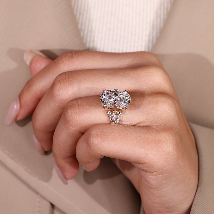 Handmade Oval Cut Diamond Ring cluster style.
