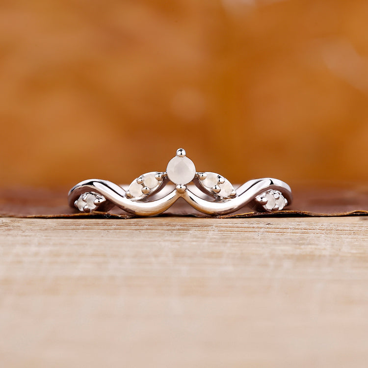Cluster Wedding Band with round cut moonstones in white gold.
