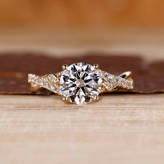 Twisted Pave Engagement Ring with round cut lab grown diamond.
