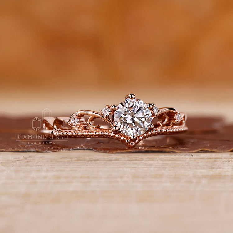 Vintage Engagement Ring featuring milgrain and custom details.
