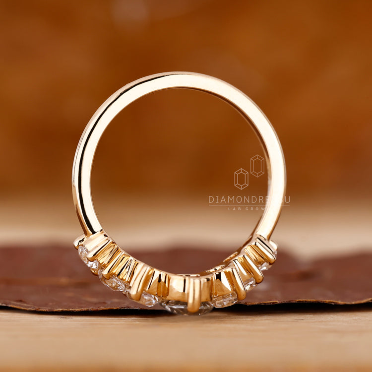 Custom Wedding Band with old European cuts in yellow gold.
