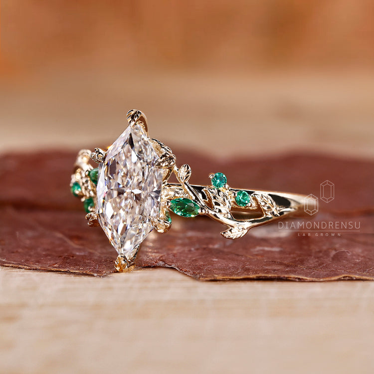 Unique engagement ring made with 6 leaf style prong.
