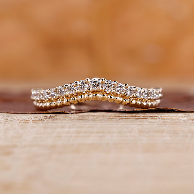 Milgrain wedding band with curvy wedding band design.