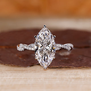 Twisted Pave Ring with marquise cut lab grown diamond.
