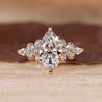 Nature Inspired Engagement Ring with marquise cut lab grown diamond.
