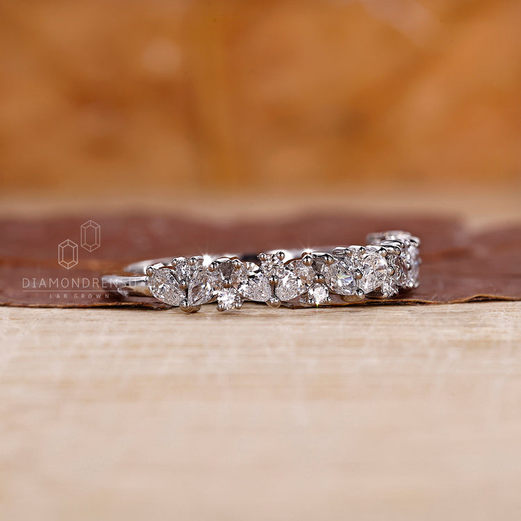 White Gold Band featuring half eternity diamond layout.
