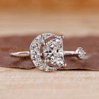 Unique engagement ring made in half moon cut style.
