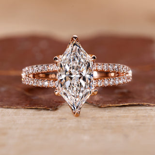 Dutch marquise engagement ring with split shank ring.
