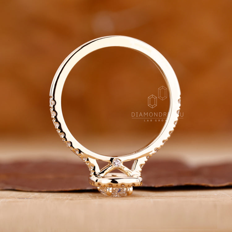 Cathedral Setting Ring with oval cut lab grown center.
