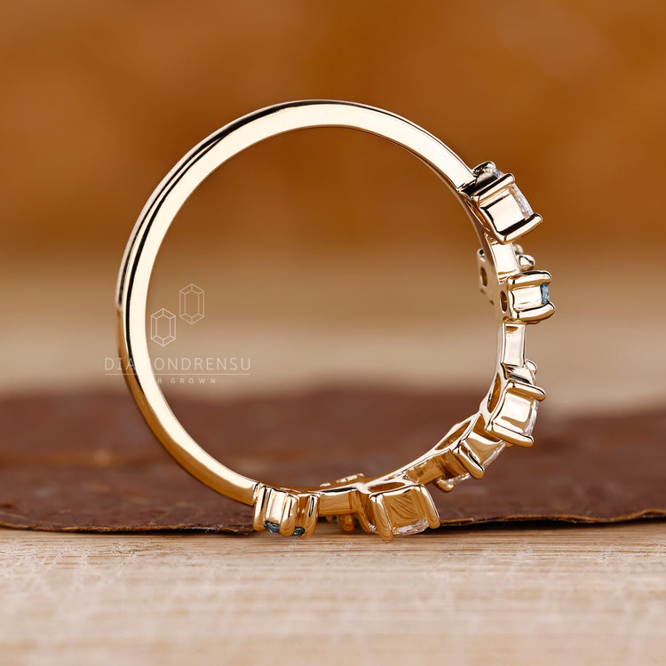 Handmade Band with nature-inspired marquise diamond setting.
