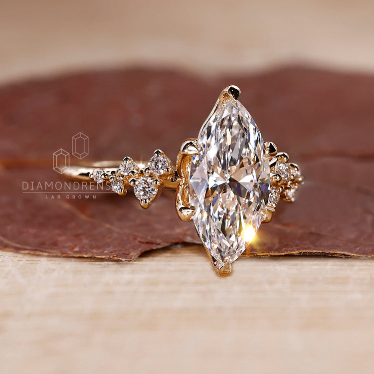 Blue topaz and diamond cluster ring with 6 claw prong setting.

