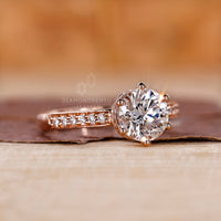 Custom diamond ring made as rose gold diamond ring.

