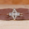 3 Stone Engagement Ring with hexagon step cut engagement ring.
